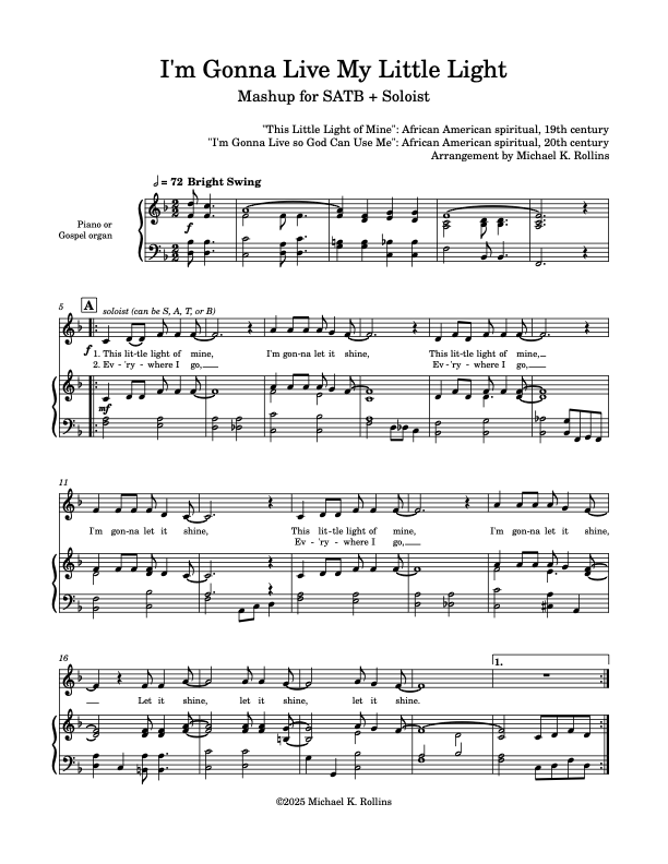 I'm Gonna Live My Little Light (Gospel SATB)
