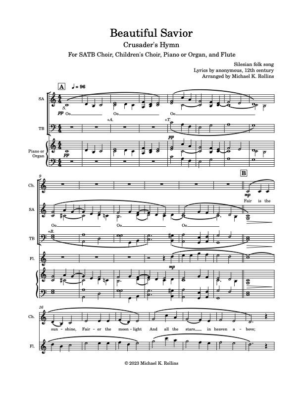 Beautiful Savior (SATB, Children & Flute)