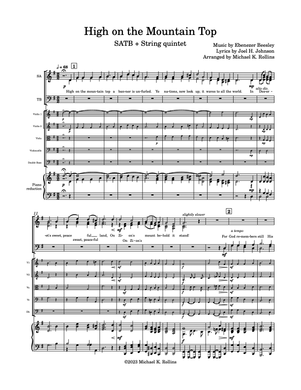 High On the Mountain Top (SATB + string quintet)