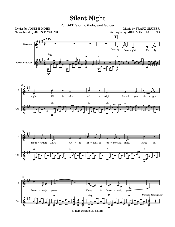 Silent Night (SAT, Violin, Viola, Guitar)